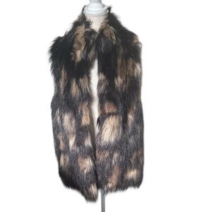 INC International Concepts Neo Boho Faux Fur Vest Brown Black Knit Vest Size XL